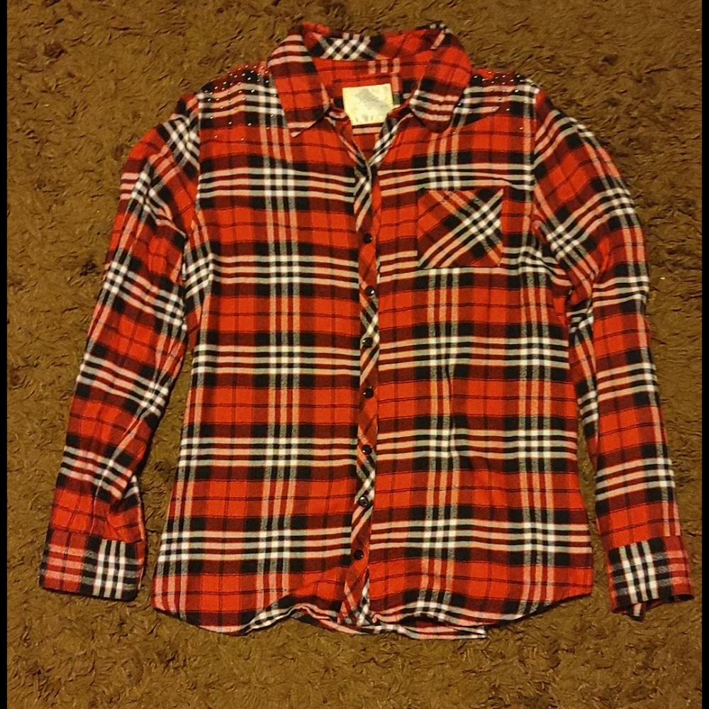 Justice Black and Red Plaid Button Up